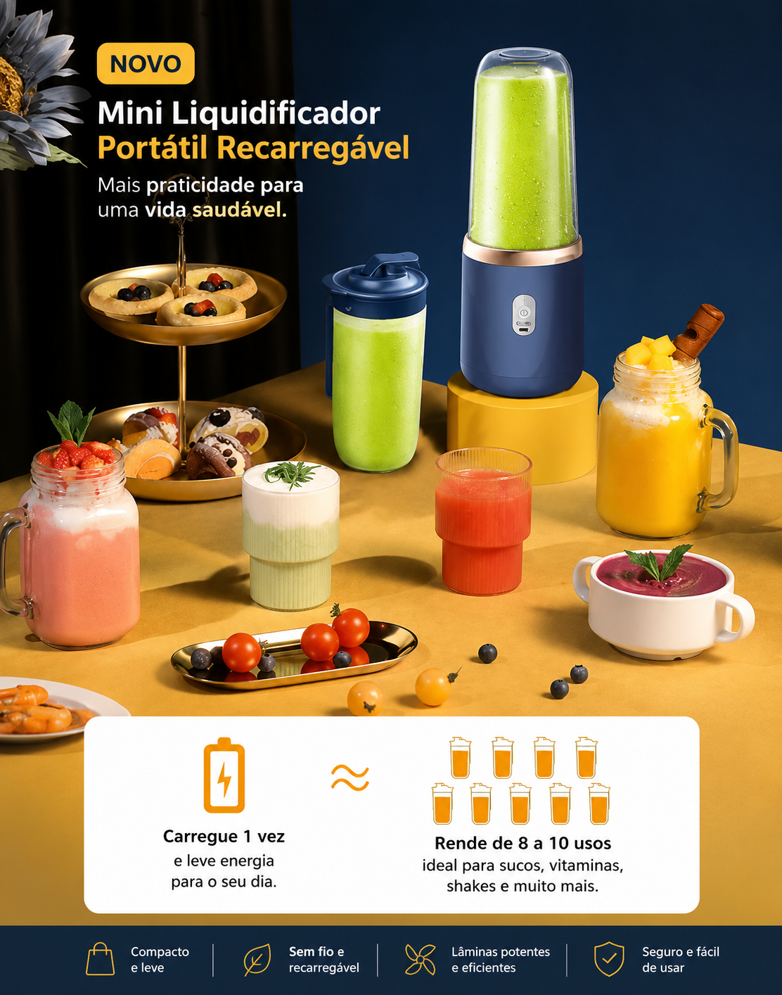 Mini Liquidificador Portátil Recarregável