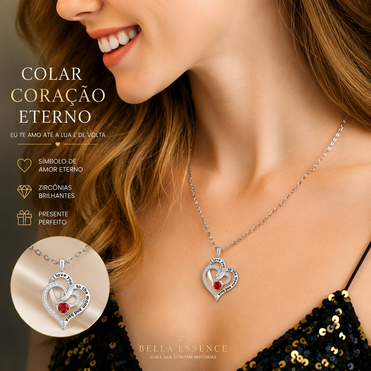 colar de zircao de Coração de amor de luxo com caixa de presentes de flor de rosa para mulheres e namoradas