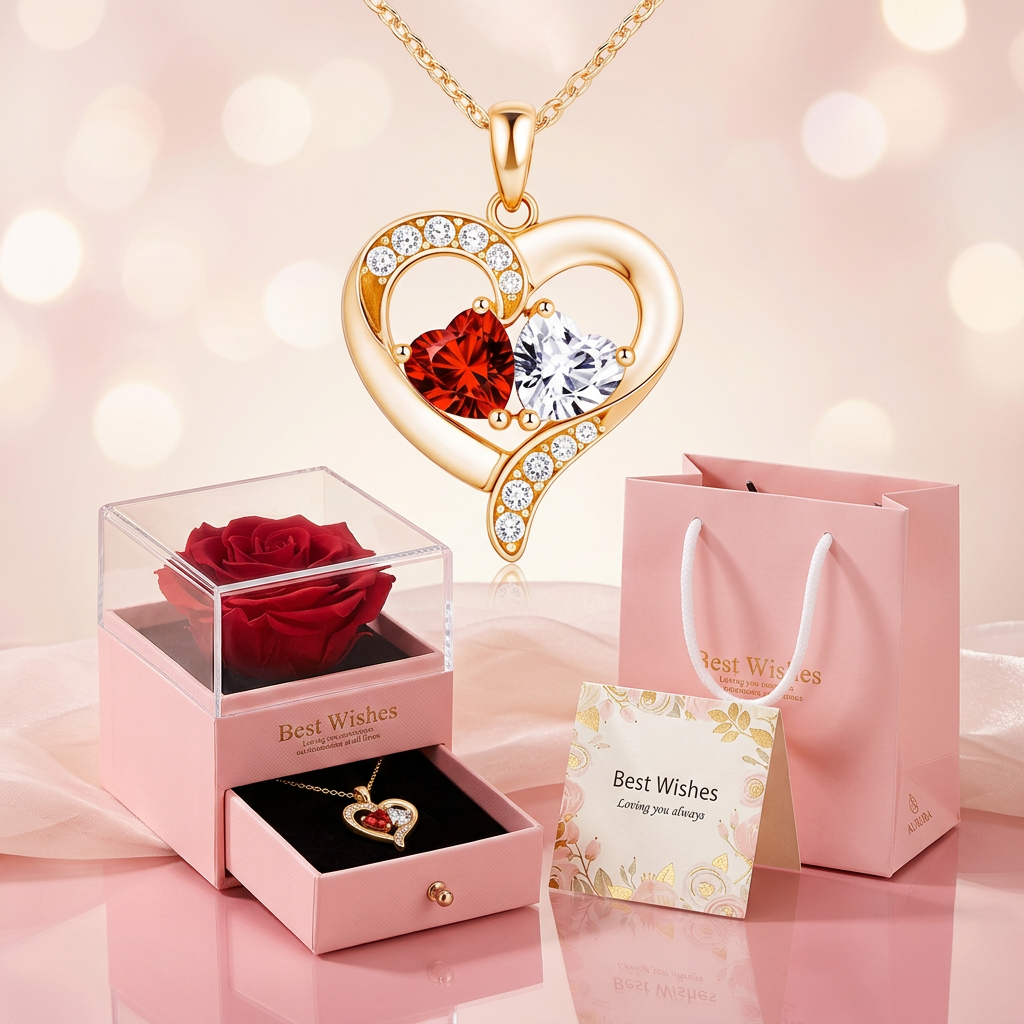Colar Romântico com Caixa de Presente e Rosa Decorativa