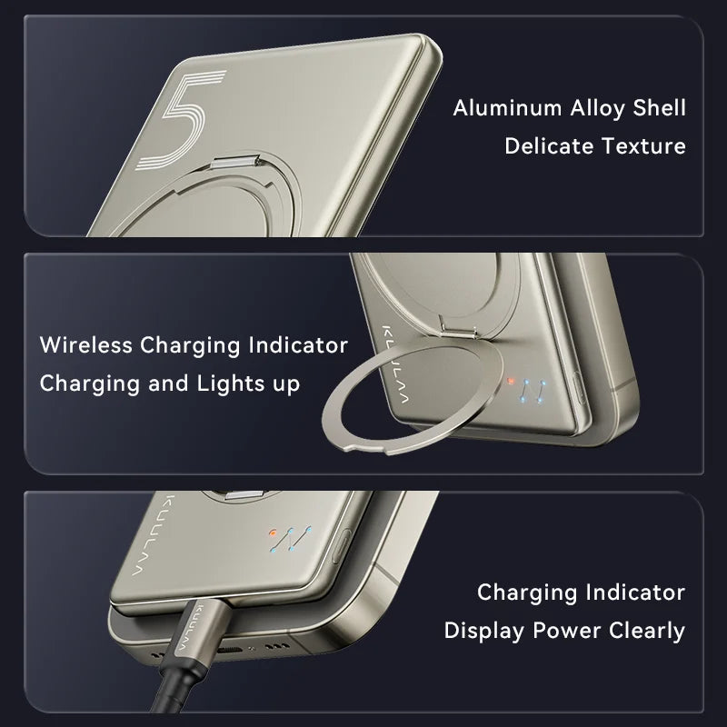 KUULAA Magsafe Power Bank 5000mAh Magnetic Battery with Stand External Battery Fast Charging For iPhone 17 16 15 14 13 PowerBank