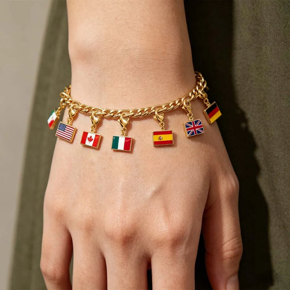 Custom DIY Small National Country Flag Charms Bracelet For Woman Men Personalized Stainless Steel Father Mother Day Gift Jewelry