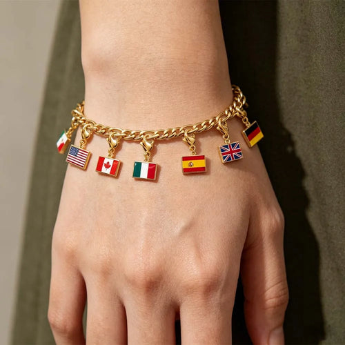 Custom DIY Small National Country Flag Charms Bracelet For Woman Men Personalized Stainless Steel Father Mother Day Gift Jewelry