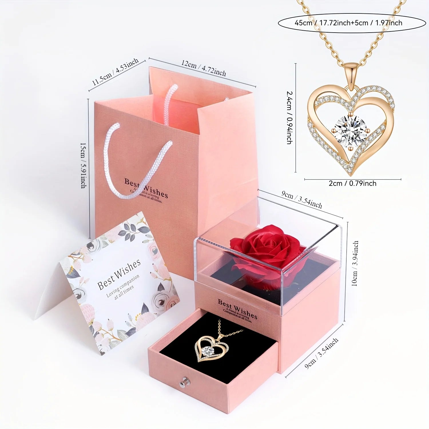 Colar Romântico com Caixa de Presente e Rosa Decorativa