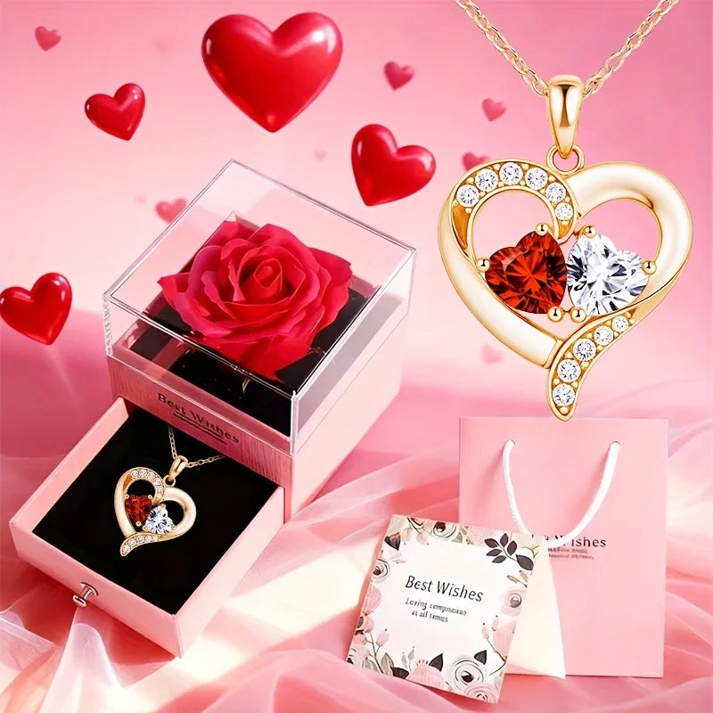 Colar Romântico com Caixa de Presente e Rosa Decorativa