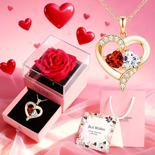 Colar Romântico com Caixa de Presente e Rosa Decorativa