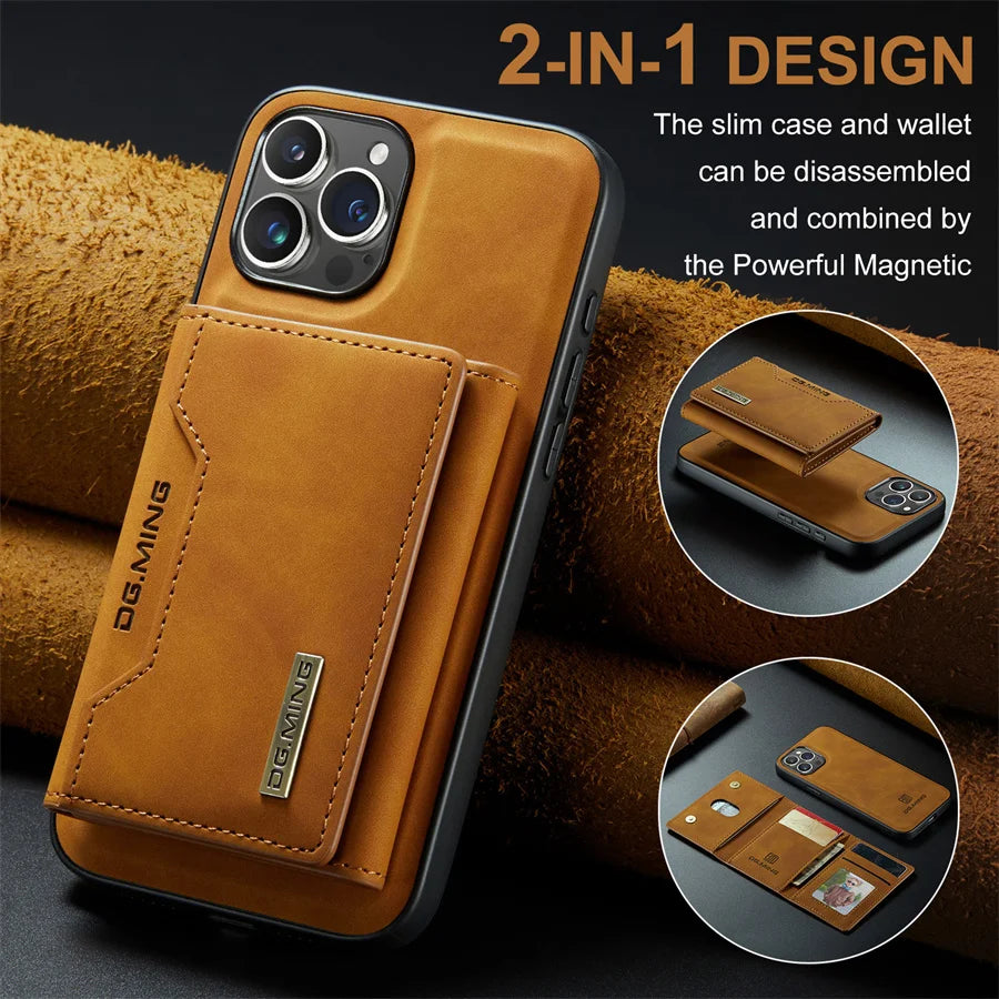 Luxury Magnetic Leather Wallet Case for iPhone 15 14 Plus 11 12 13 16 Pro XS Max X XR Magnet Detachable Money Card Holder Cover