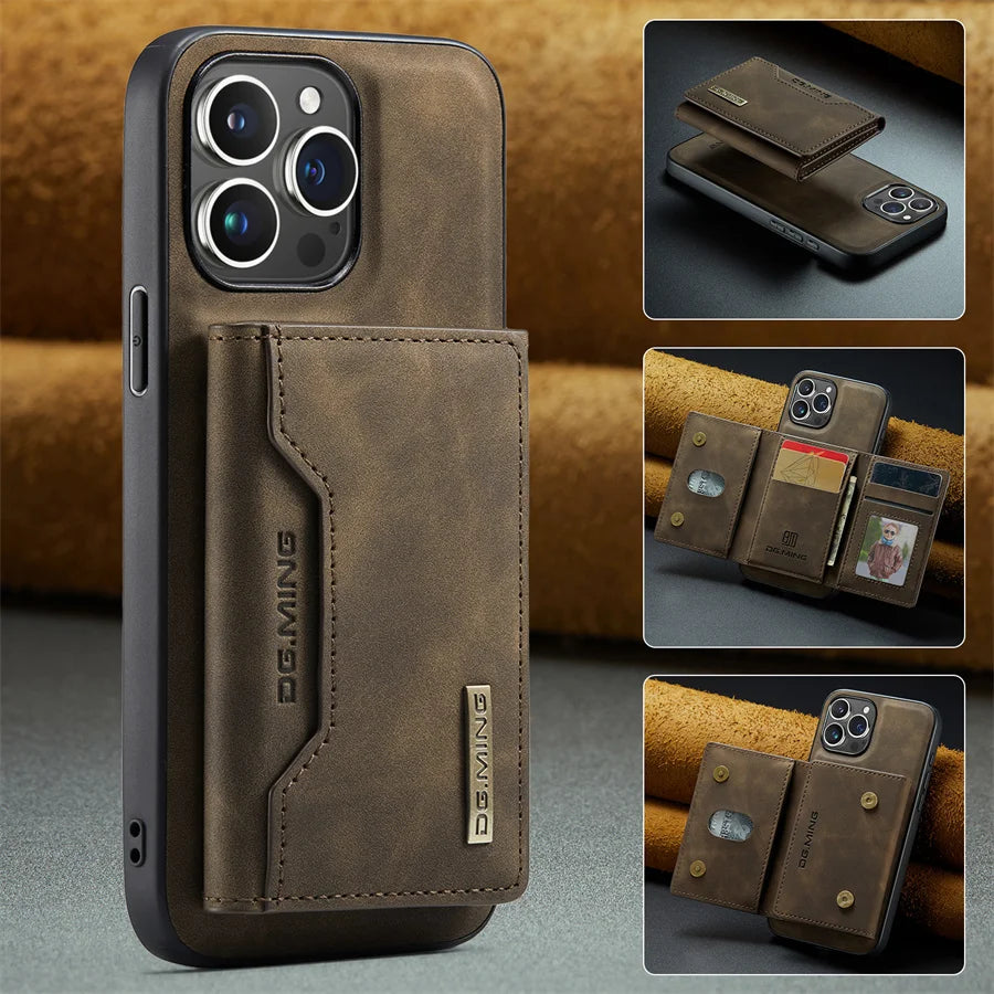 Luxury Magnetic Leather Wallet Case for iPhone 15 14 Plus 11 12 13 16 Pro XS Max X XR Magnet Detachable Money Card Holder Cover