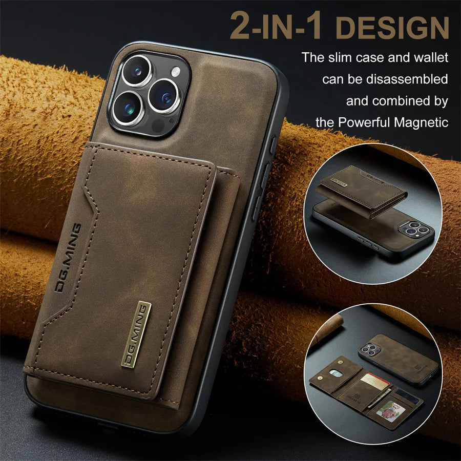 Luxury Magnetic Leather Wallet Case for iPhone 15 14 Plus 11 12 13 16 Pro XS Max X XR Magnet Detachable Money Card Holder Cover