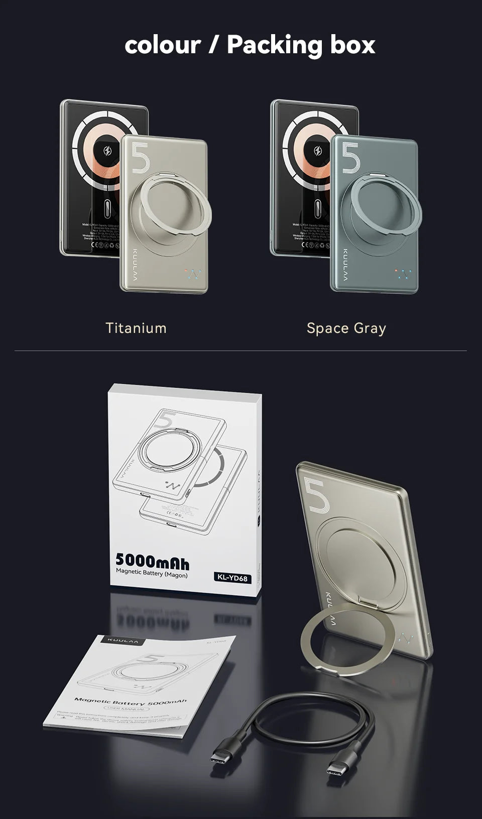 KUULAA Magsafe Power Bank 5000mAh Magnetic Battery with Stand External Battery Fast Charging For iPhone 17 16 15 14 13 PowerBank