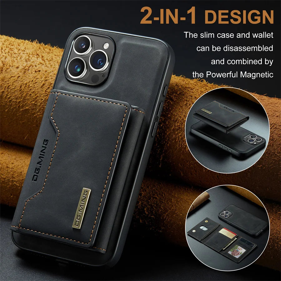 Luxury Magnetic Leather Wallet Case for iPhone 15 14 Plus 11 12 13 16 Pro XS Max X XR Magnet Detachable Money Card Holder Cover