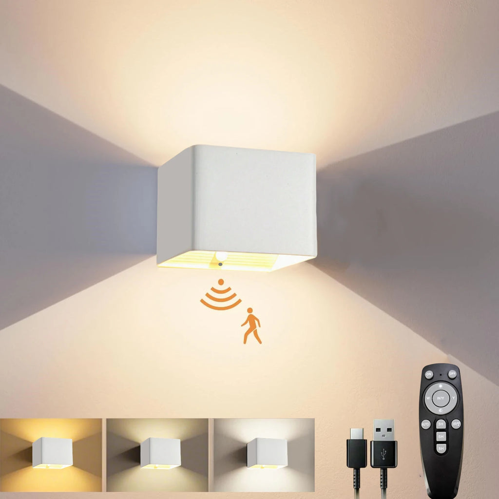 Wireless Rechargeable Battery-Powered Wall Light with Motion Sensor and Remote Control, 3-Color Wireless Wall Light, Led Indoor Up-And-Down Wall Light, 4000Mah, Adjustable Brightness, Magnetic Wall Light, Led Wall Light for B