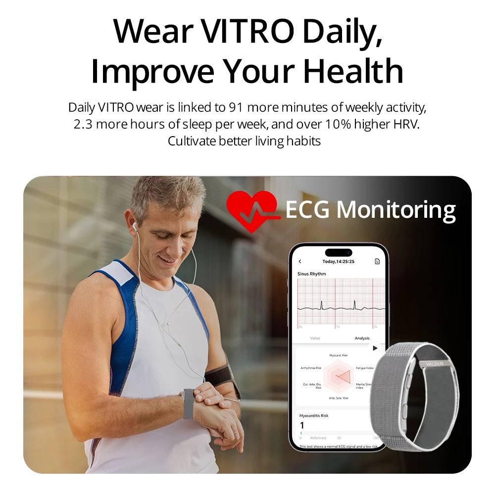 VALDUS 2026 New VITRO NO Screen Smart Bracelet ECG SOS Heart Rate Blood Pressure Sports Fitness Waterproof Screenless Smartwatch