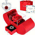Eternal Rose Double Door Jewelry Box with Heart Shaped Necklace - Perfect Gift for Anniversary, Wedding, Birthday, Jewelry Gift