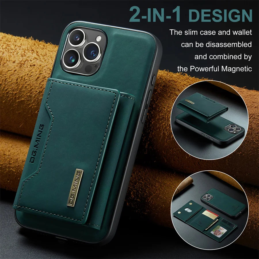Luxury Magnetic Leather Wallet Case for iPhone 15 14 Plus 11 12 13 16 Pro XS Max X XR Magnet Detachable Money Card Holder Cover
