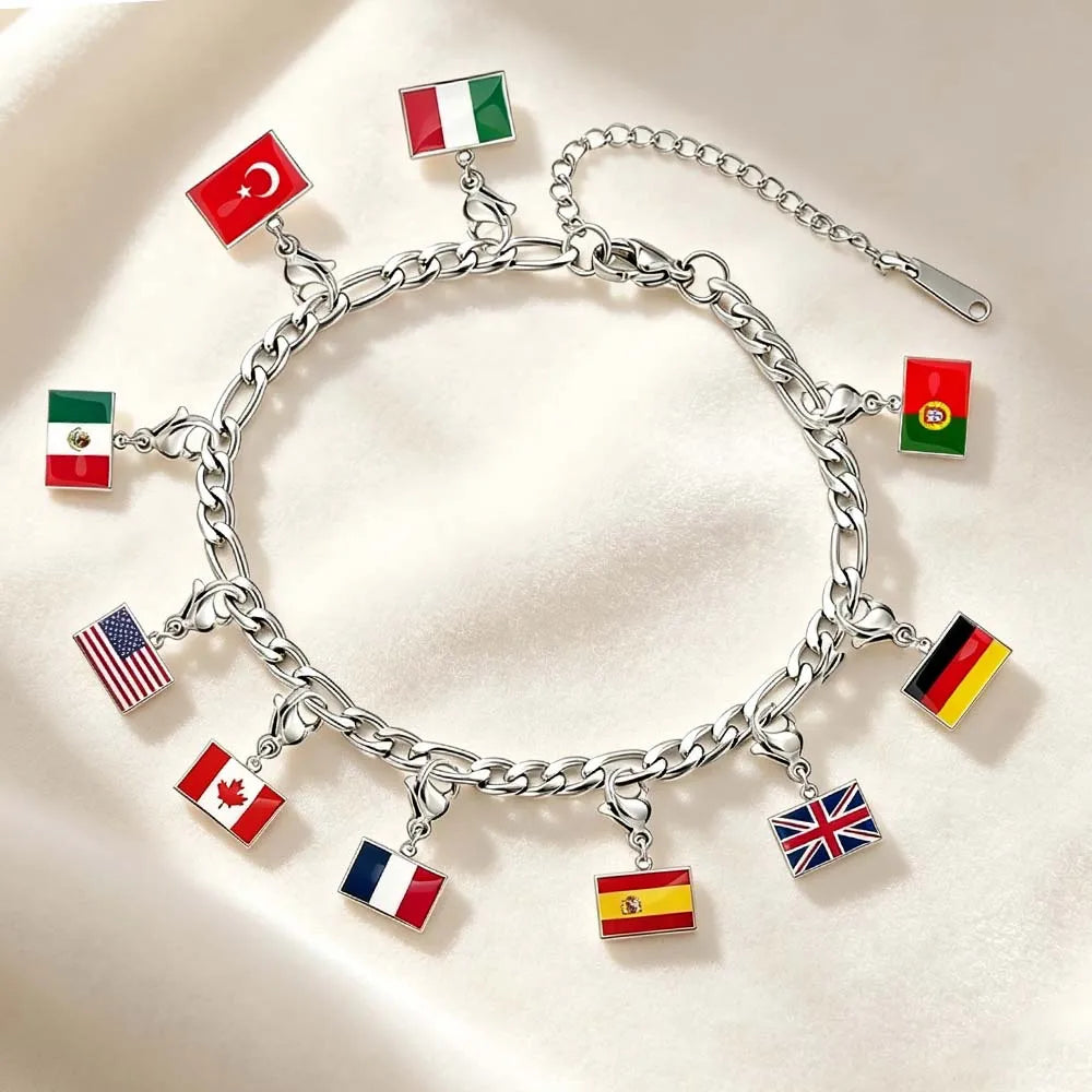 Custom DIY Small National Country Flag Charms Bracelet For Woman Men Personalized Stainless Steel Father Mother Day Gift Jewelry