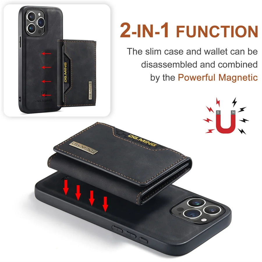 Luxury Magnetic Leather Wallet Case for iPhone 15 14 Plus 11 12 13 16 Pro XS Max X XR Magnet Detachable Money Card Holder Cover