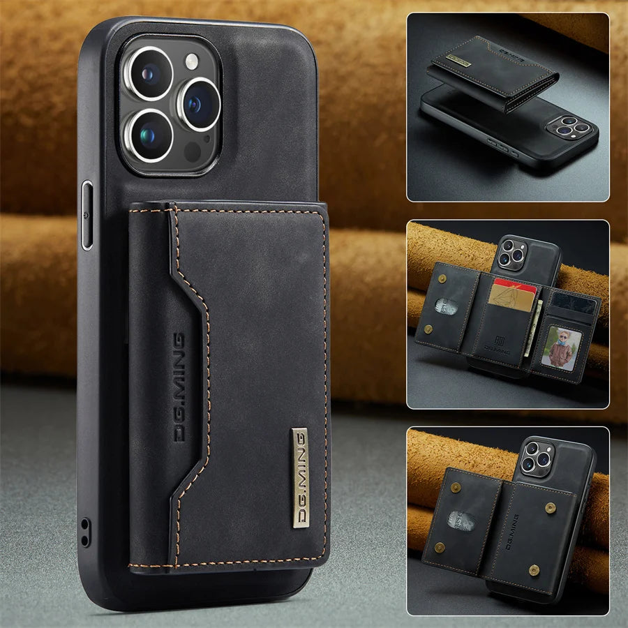Luxury Magnetic Leather Wallet Case for iPhone 15 14 Plus 11 12 13 16 Pro XS Max X XR Magnet Detachable Money Card Holder Cover
