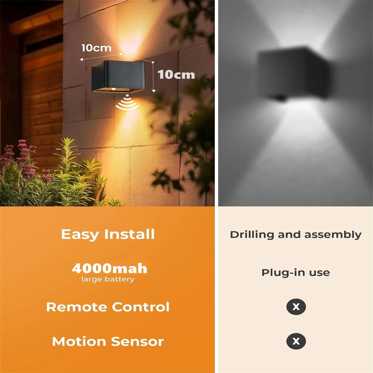 Wireless Rechargeable Battery-Powered Wall Light with Motion Sensor and Remote Control, 3-Color Wireless Wall Light, Led Indoor Up-And-Down Wall Light, 4000Mah, Adjustable Brightness, Magnetic Wall Light, Led Wall Light for B