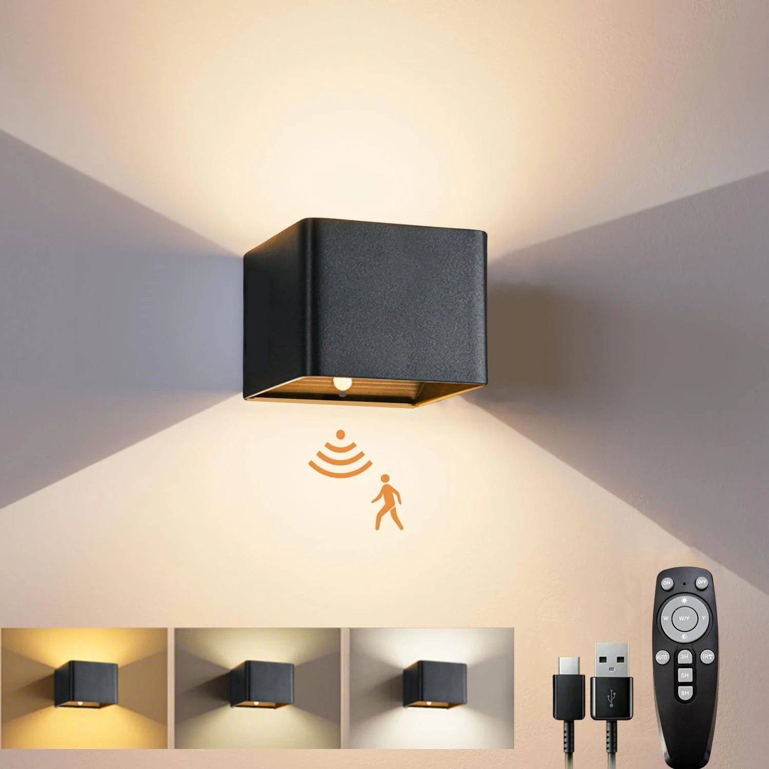 Wireless Rechargeable Battery-Powered Wall Light with Motion Sensor and Remote Control, 3-Color Wireless Wall Light, Led Indoor Up-And-Down Wall Light, 4000Mah, Adjustable Brightness, Magnetic Wall Light, Led Wall Light for B