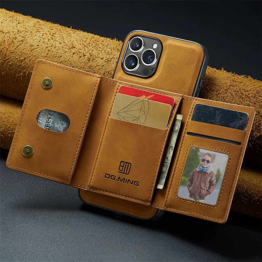 Luxury Magnetic Leather Wallet Case for iPhone 15 14 Plus 11 12 13 16 Pro XS Max X XR Magnet Detachable Money Card Holder Cover