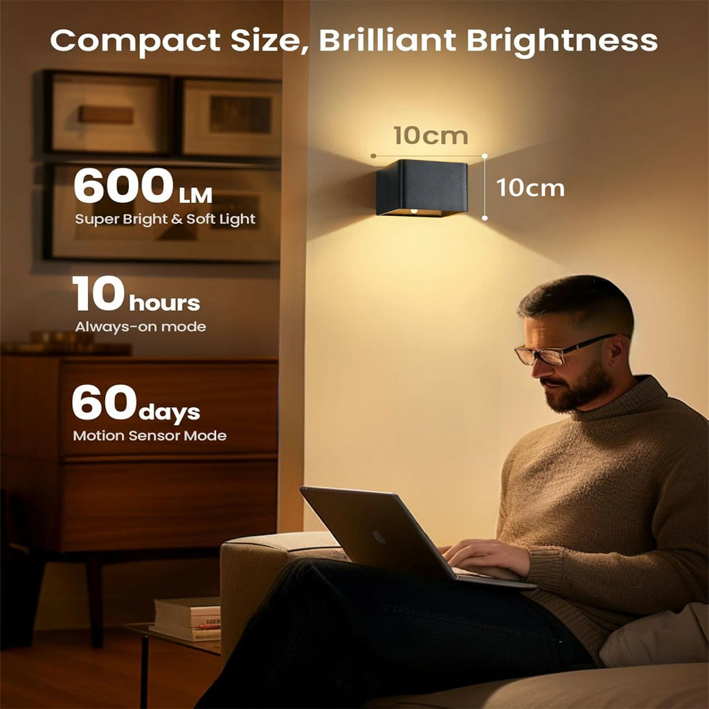 Wireless Rechargeable Battery-Powered Wall Light with Motion Sensor and Remote Control, 3-Color Wireless Wall Light, Led Indoor Up-And-Down Wall Light, 4000Mah, Adjustable Brightness, Magnetic Wall Light, Led Wall Light for B