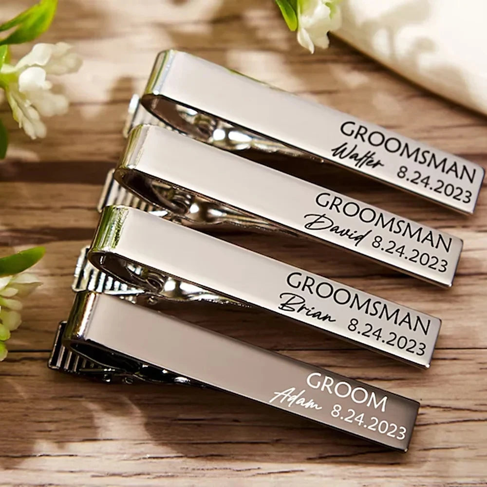 New Custom Carved Name Tie Clips Personalized Stainless Steel Luxury Men Tie Clip Women Jewelry Wedding Bride Groom Accessories