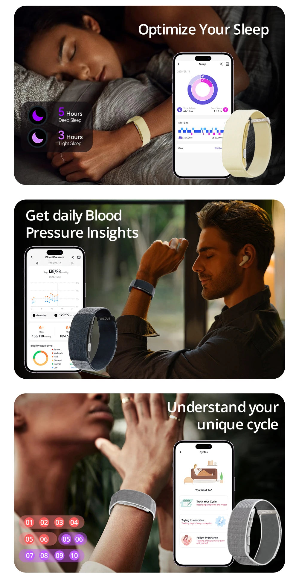 VALDUS 2026 New VITRO NO Screen Smart Bracelet ECG SOS Heart Rate Blood Pressure Sports Fitness Waterproof Screenless Smartwatch