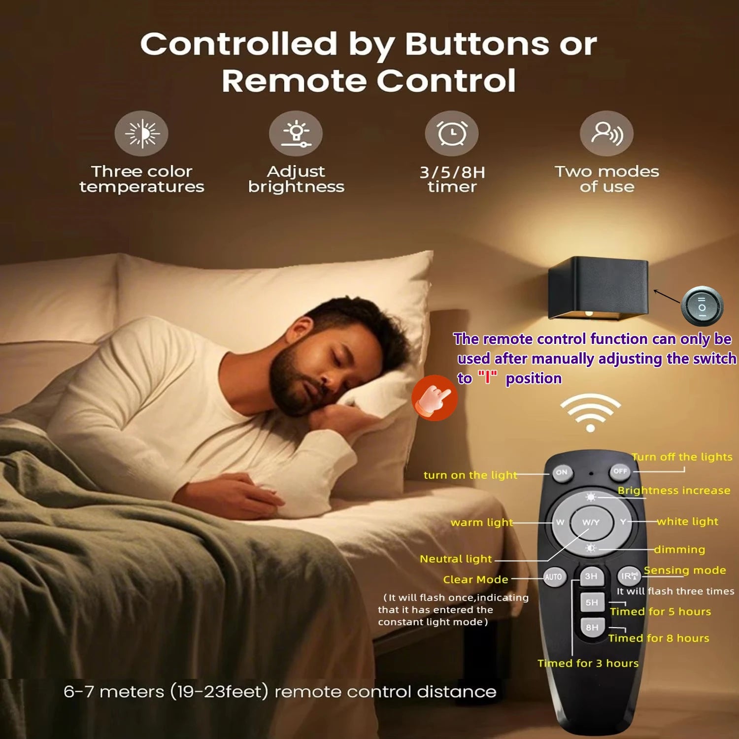 Wireless Rechargeable Battery-Powered Wall Light with Motion Sensor and Remote Control, 3-Color Wireless Wall Light, Led Indoor Up-And-Down Wall Light, 4000Mah, Adjustable Brightness, Magnetic Wall Light, Led Wall Light for B