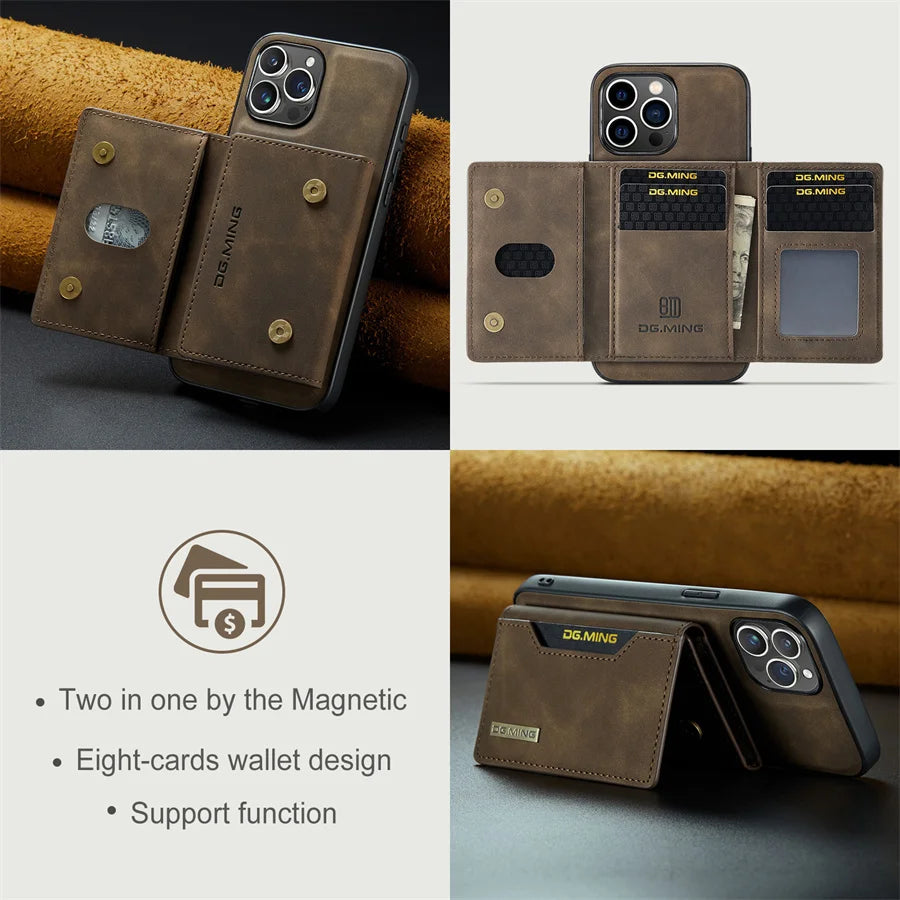 Luxury Magnetic Leather Wallet Case for iPhone 15 14 Plus 11 12 13 16 Pro XS Max X XR Magnet Detachable Money Card Holder Cover