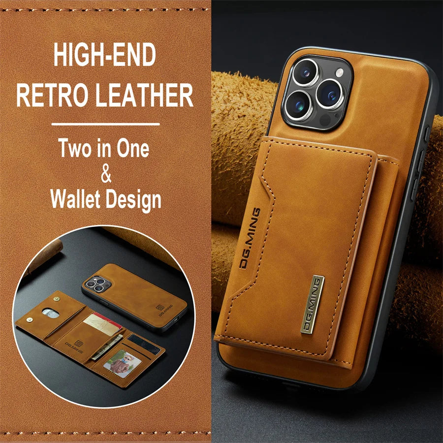 Luxury Magnetic Leather Wallet Case for iPhone 15 14 Plus 11 12 13 16 Pro XS Max X XR Magnet Detachable Money Card Holder Cover