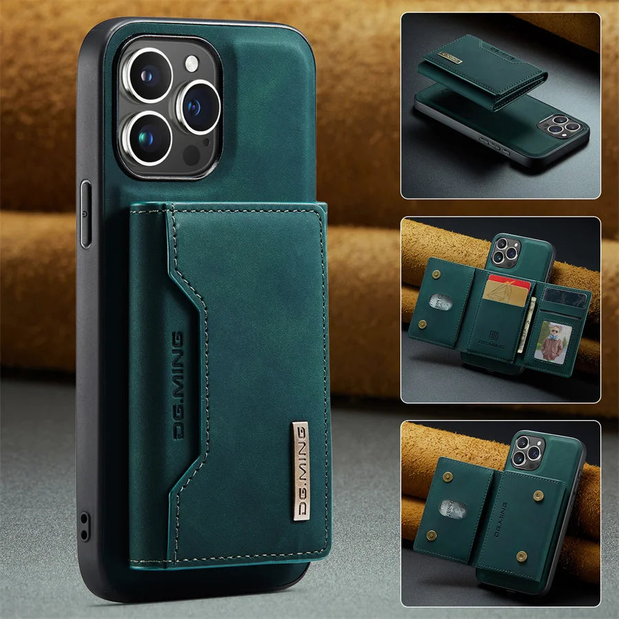 Luxury Magnetic Leather Wallet Case for iPhone 15 14 Plus 11 12 13 16 Pro XS Max X XR Magnet Detachable Money Card Holder Cover