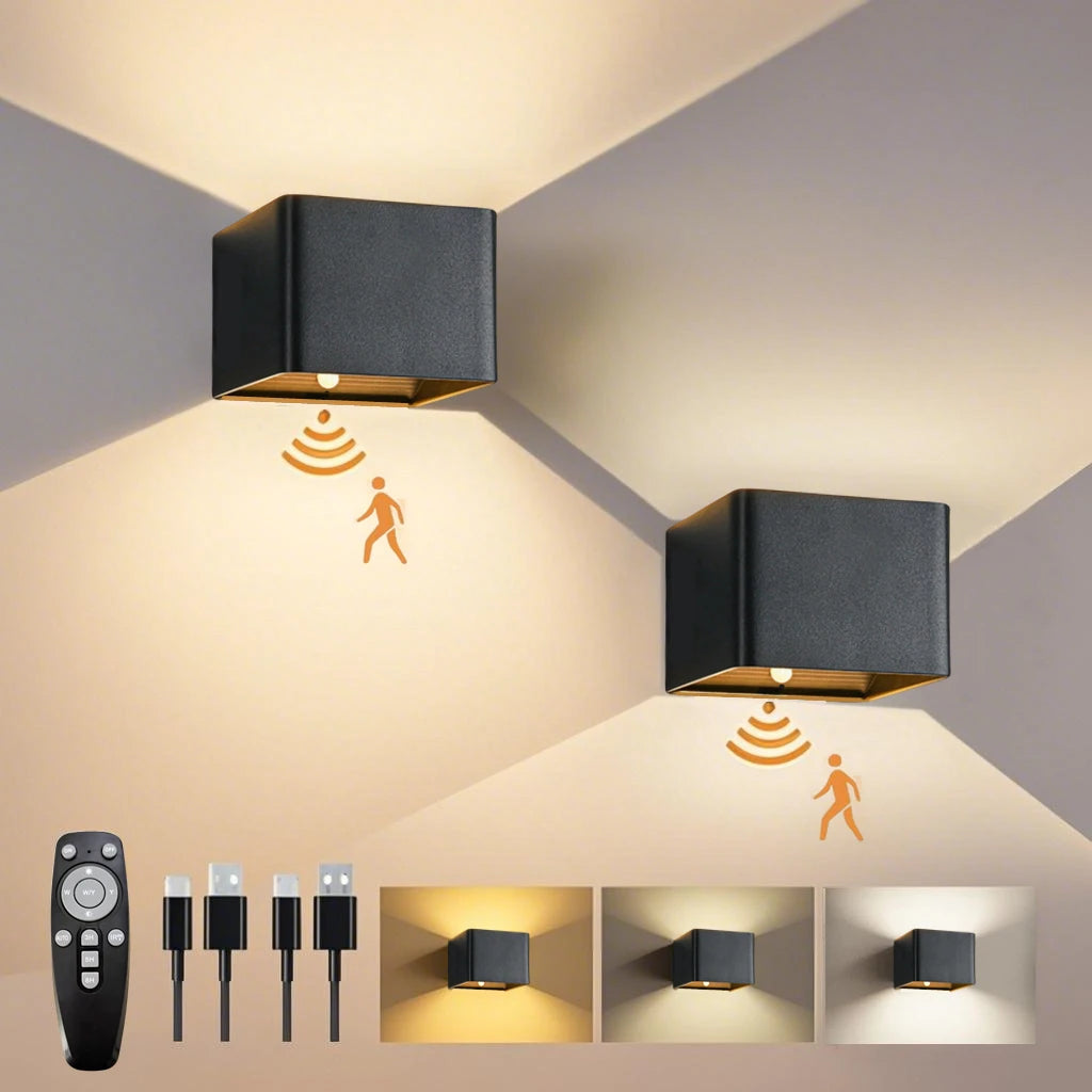 Wireless Rechargeable Battery-Powered Wall Light with Motion Sensor and Remote Control, 3-Color Wireless Wall Light, Led Indoor Up-And-Down Wall Light, 4000Mah, Adjustable Brightness, Magnetic Wall Light, Led Wall Light for B