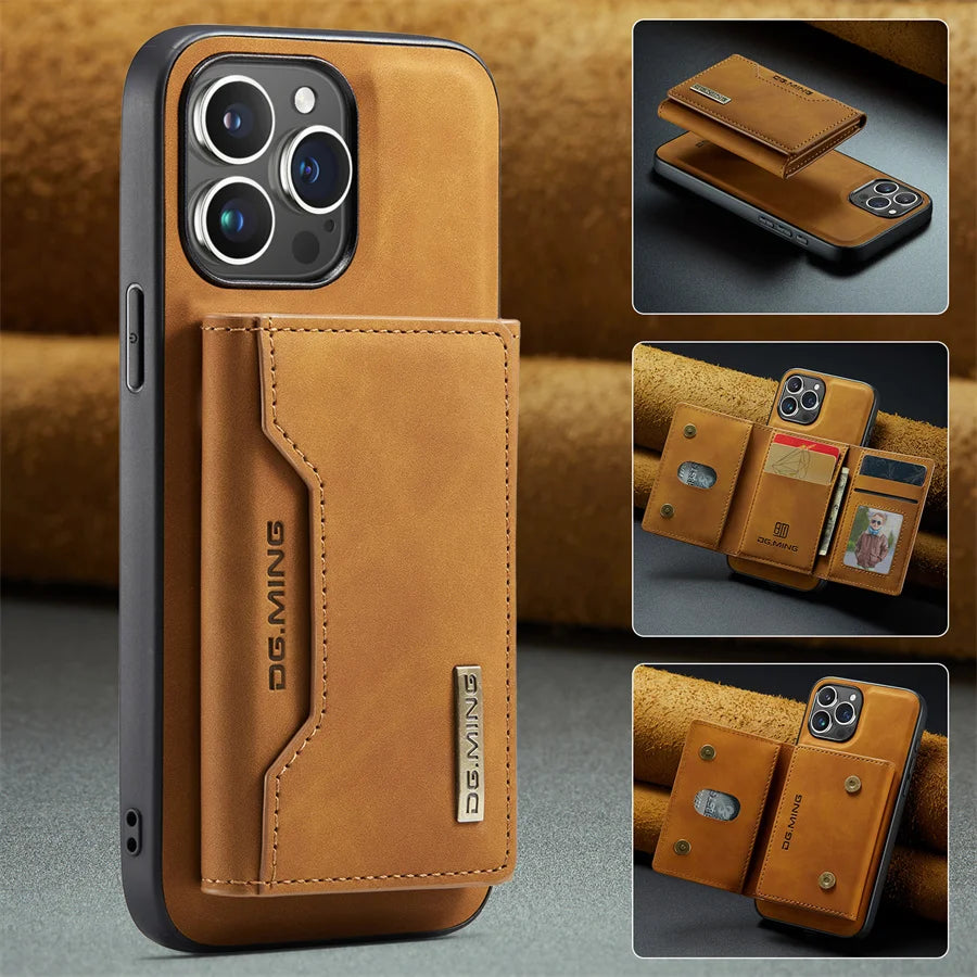 Luxury Magnetic Leather Wallet Case for iPhone 15 14 Plus 11 12 13 16 Pro XS Max X XR Magnet Detachable Money Card Holder Cover
