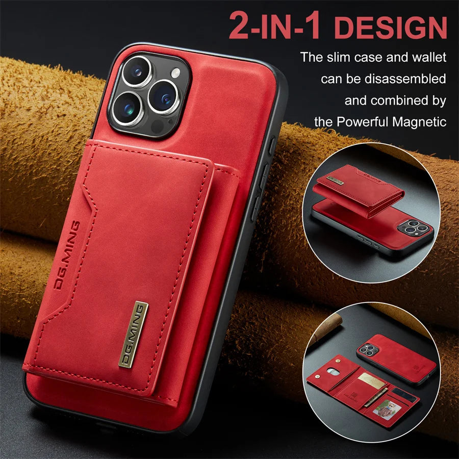Luxury Magnetic Leather Wallet Case for iPhone 15 14 Plus 11 12 13 16 Pro XS Max X XR Magnet Detachable Money Card Holder Cover