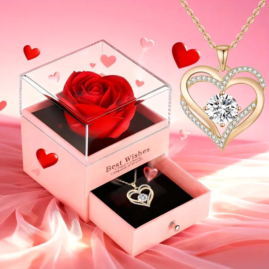 Colar Romântico com Caixa de Presente e Rosa Decorativa