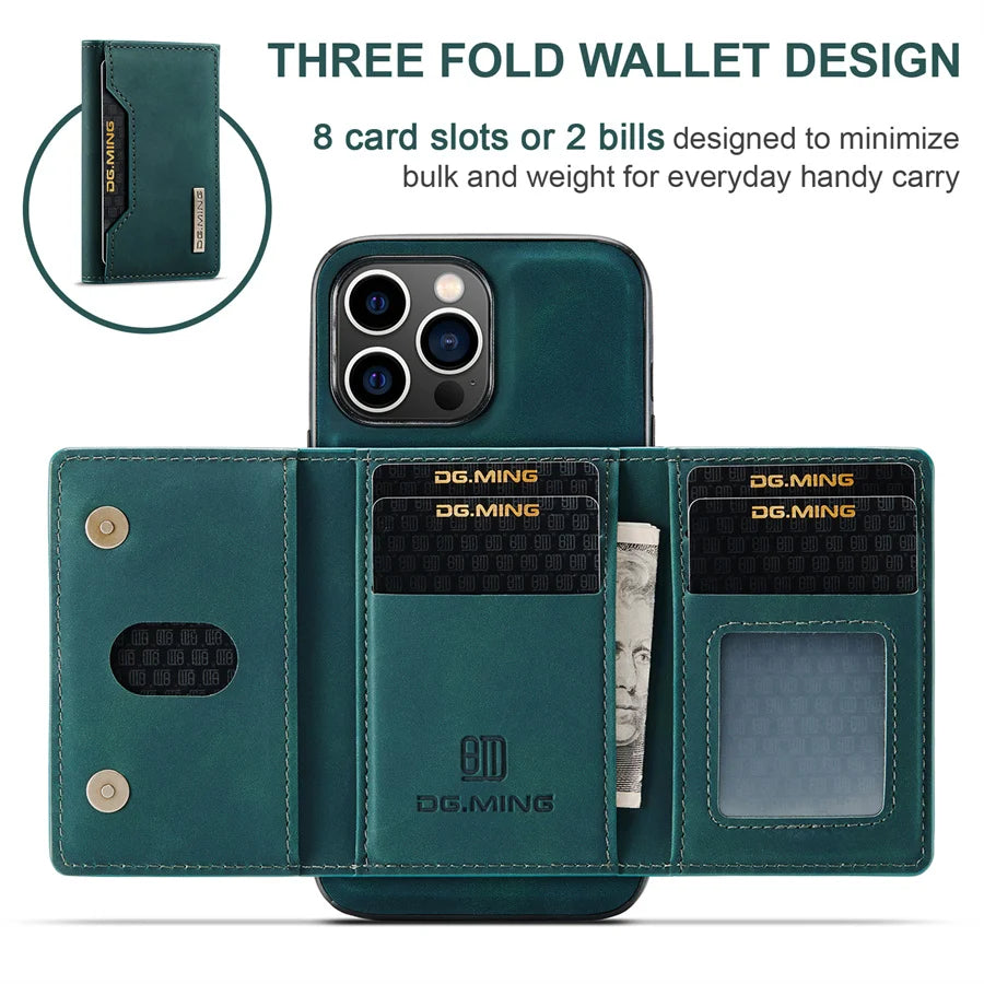 Luxury Magnetic Leather Wallet Case for iPhone 15 14 Plus 11 12 13 16 Pro XS Max X XR Magnet Detachable Money Card Holder Cover