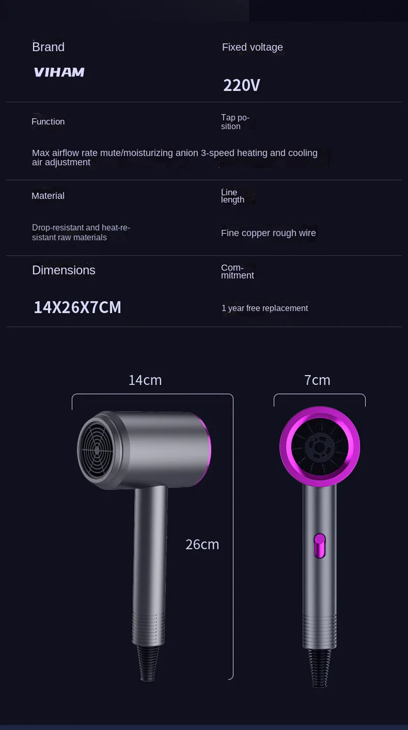 Hair Dryer High-Power Blue Light Negative Ion Ultra Silent Hair Care Quick Dry Home Powerful Constant Anion Electric Hair Dryer