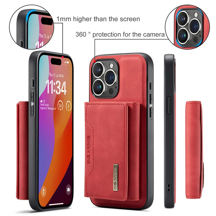Luxury Magnetic Leather Wallet Case for iPhone 15 14 Plus 11 12 13 16 Pro XS Max X XR Magnet Detachable Money Card Holder Cover