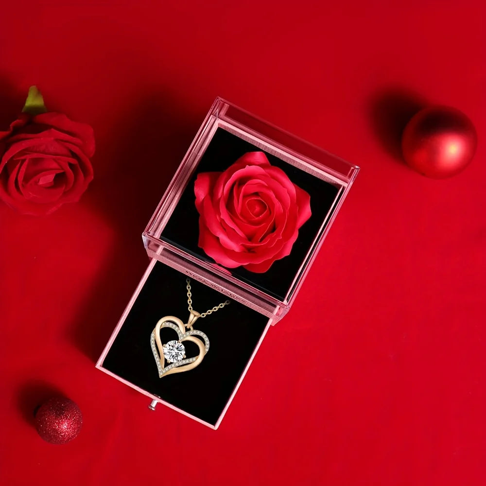 Colar Romântico com Caixa de Presente e Rosa Decorativa
