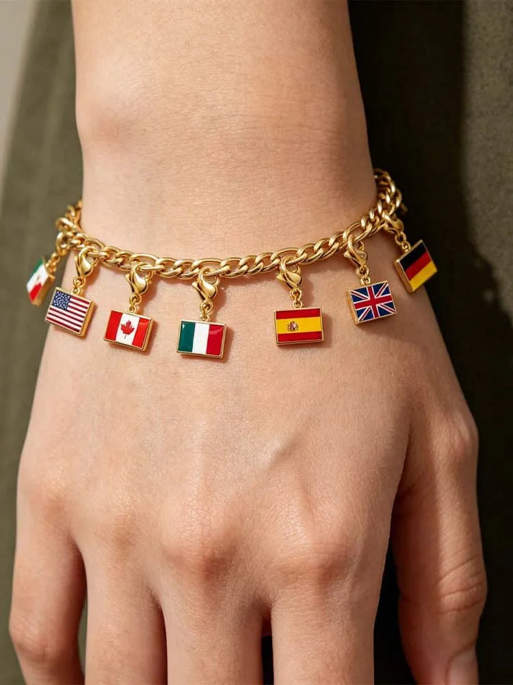 Custom DIY Small National Country Flag Charms Bracelet For Woman Men Personalized Stainless Steel Father Mother Day Gift Jewelry